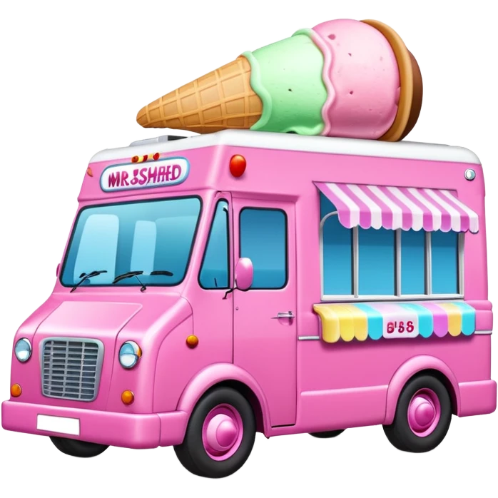 Pink ice cream van in luton called Mr rushed emoji