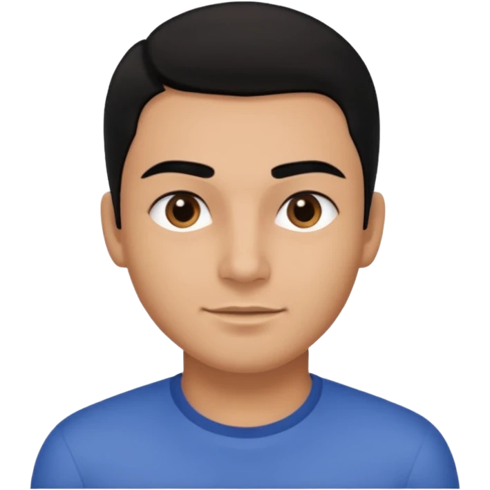 Emoji masculino em estilo 3D / cartoon realista, com pele morena clara, cabelos pretos bem penteados com gel, fios alinhados e com brilho, olhos pretos expressivos, sobrancelhas bem definidas, rosto jovem, expressão simpática e confiante, traços suaves e harmoniosos, sem barba emoji