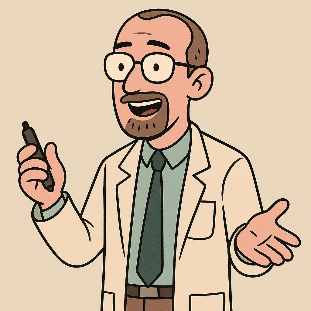 profesor con cabello muy corto, con ligeras entradas, barba muy fina y gafas, piel rosada emoji
