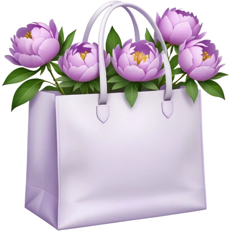 Realistic white shopping bag with lilac peonies in it emoji