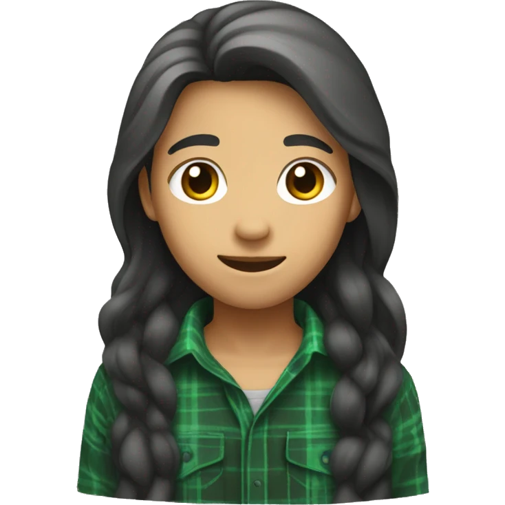 Tan long haired asian with green flannel emoji
