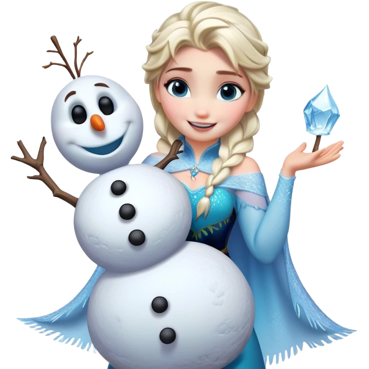 Cinematic Funny Elsa Portrait Emoji, Making a tiny snowman in her hands with a proud grin, looking smug as it dances, an unexpectedly hilarious moment of icy creativity! emoji