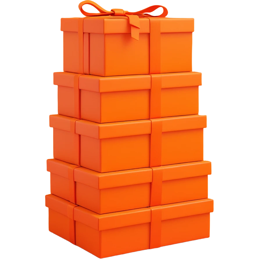 a stack of orange Hermès boxes in different sizes luxury packaging minimal 3D style emoji