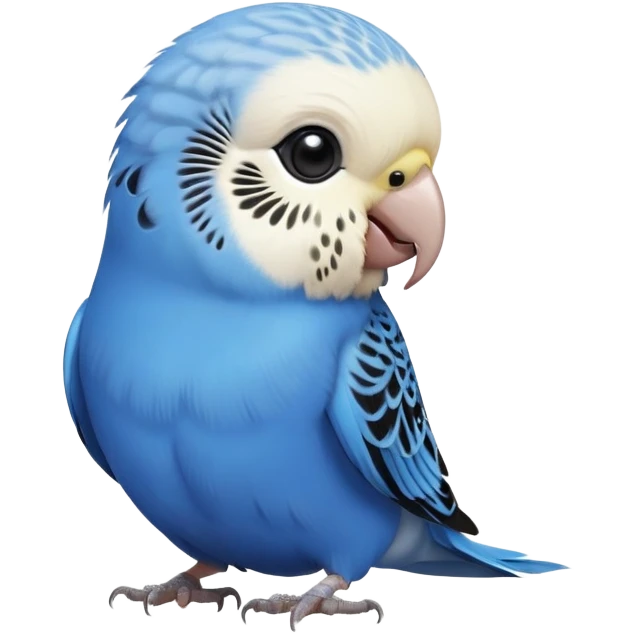 cinematic-cute-blue-budgie-portrait-emoji,-head-tilted-playfully-and-inquisitively,-featuring-a-brilliant-blue-feathered-fur-and white and black feathered face-with-a-natural-sheen,-round,-sparkling-dark-eyes-filled-with-curiosity,-simplified-yet-irresistibly-adorable emoji