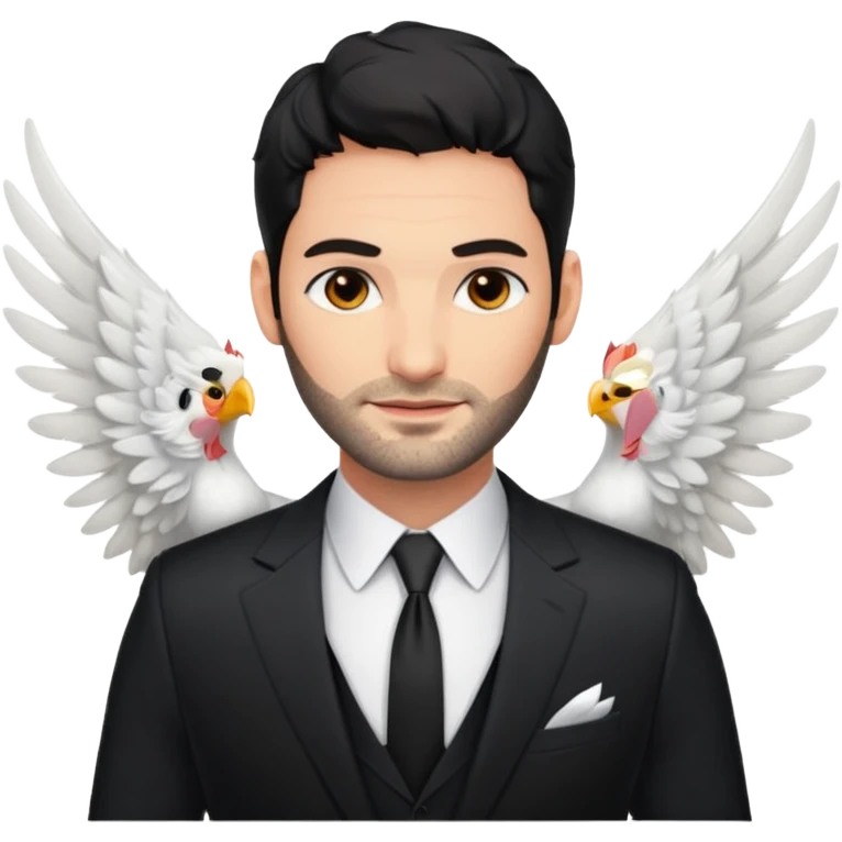 Lucifer (Tom Ellis) sous sa forme angélique, avec des ailes blanches et son costume comme dans la série. emoji