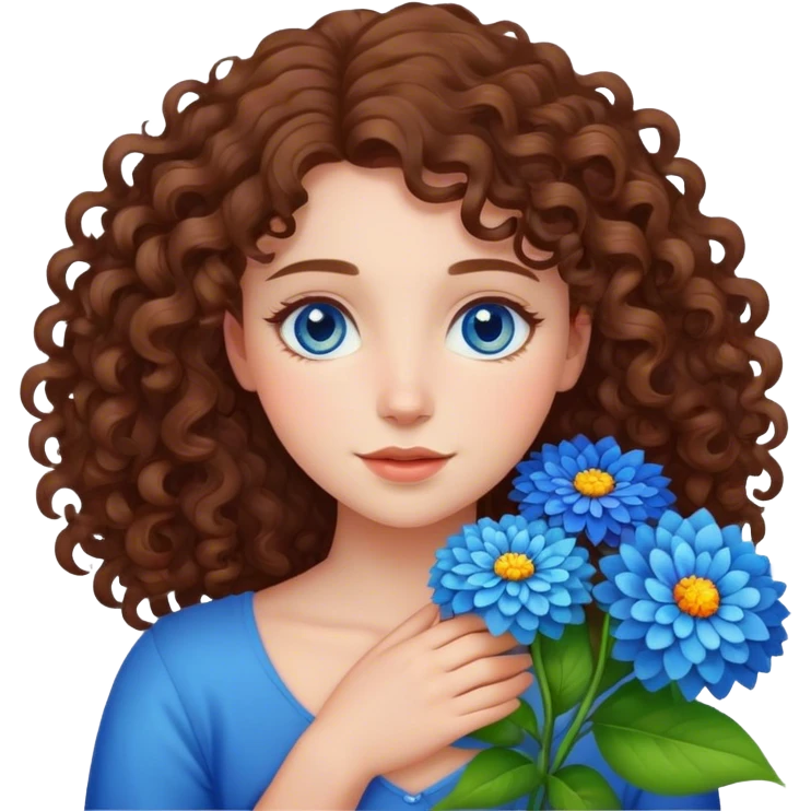 German Shepherd, Young Curly hair woman mit blaue Augen und umarmen viele Blumen   emoji
