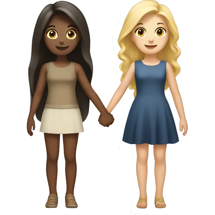 blonde girl and brunette girl holding hands emoji