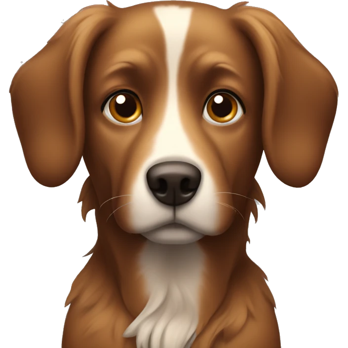 Brown Dog with standing ears and long fur. His face has darker brown spots.  emoji