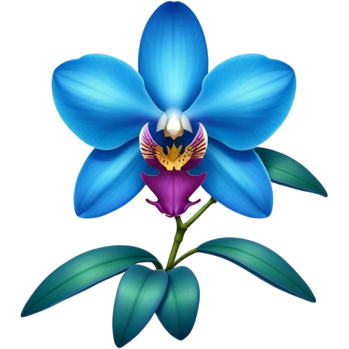 royal blue and cyan orchid with leaves emoji