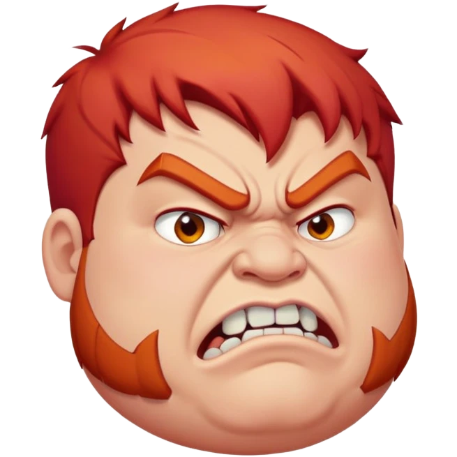 chubby young angry man in profile view with red hair and sharp fangs emoji