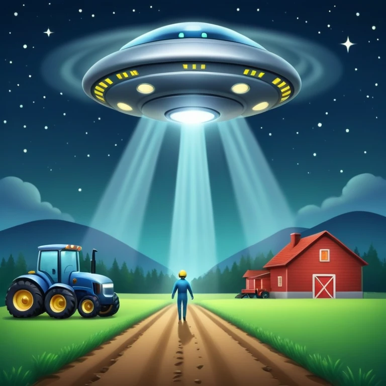 UFO abduction scene with a human being lifted by a tractor beam at night emoji