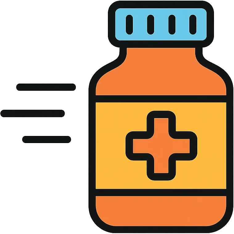 Medicine bottle with motion lines showing it flying through the air emoji