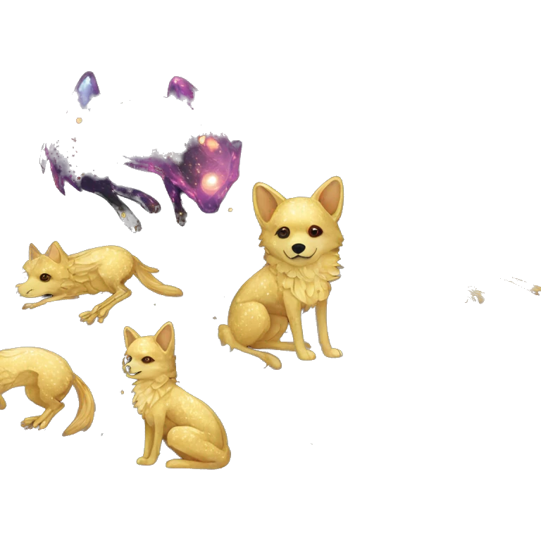 Black iridescent dog fox zombie skeleton gold mechanical nebula galaxy stars flowers fairy lights vintage emoji