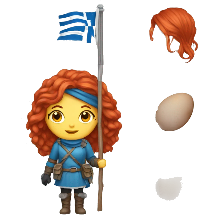 female winter mountaineer red hair holding greek flag and easter egg emoji