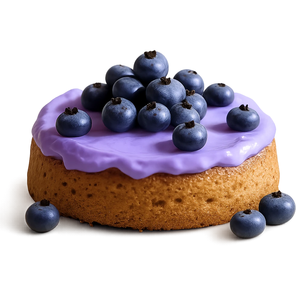 Remove the background, keep only the realistic round cake with blueberry frosting and fresh blueberries, photorealistic style, transparent background. emoji