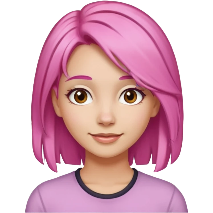 A light-skinned woman with pink hair styled, brown eyes, and a gentle smile. emoji