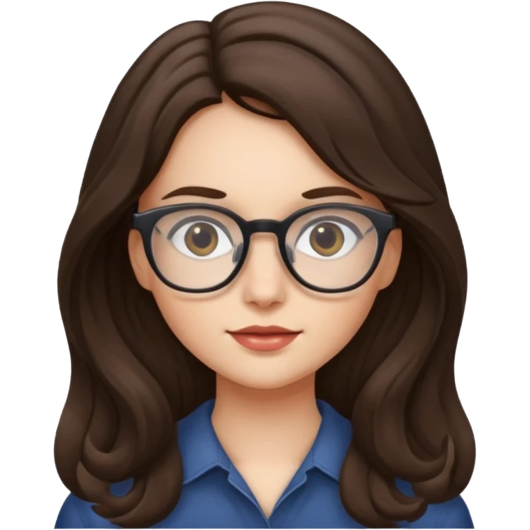 Brunette (more brunette) girl with long not to wavy hair and glasses emoji