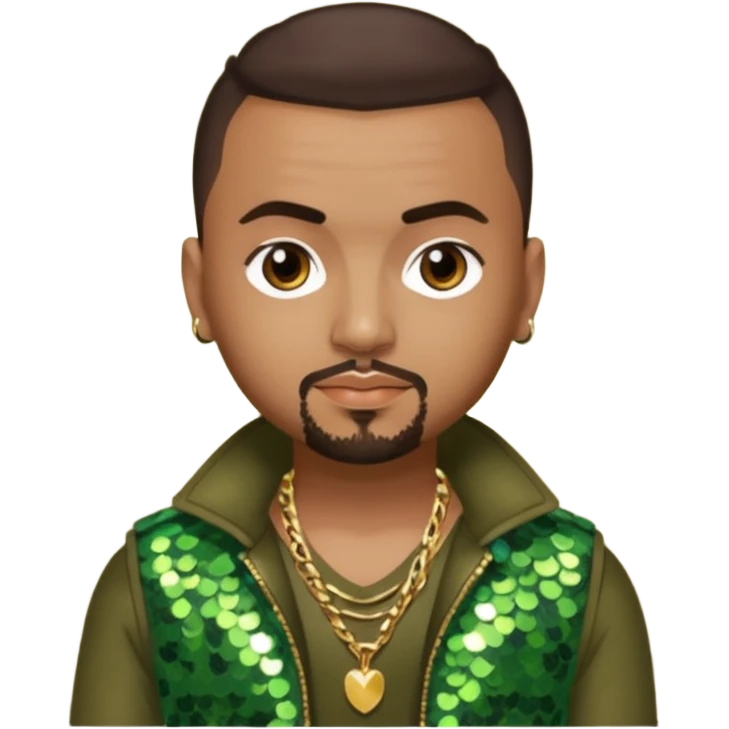 Sean Paul with dark brown hair, olive sequin outfit emoji