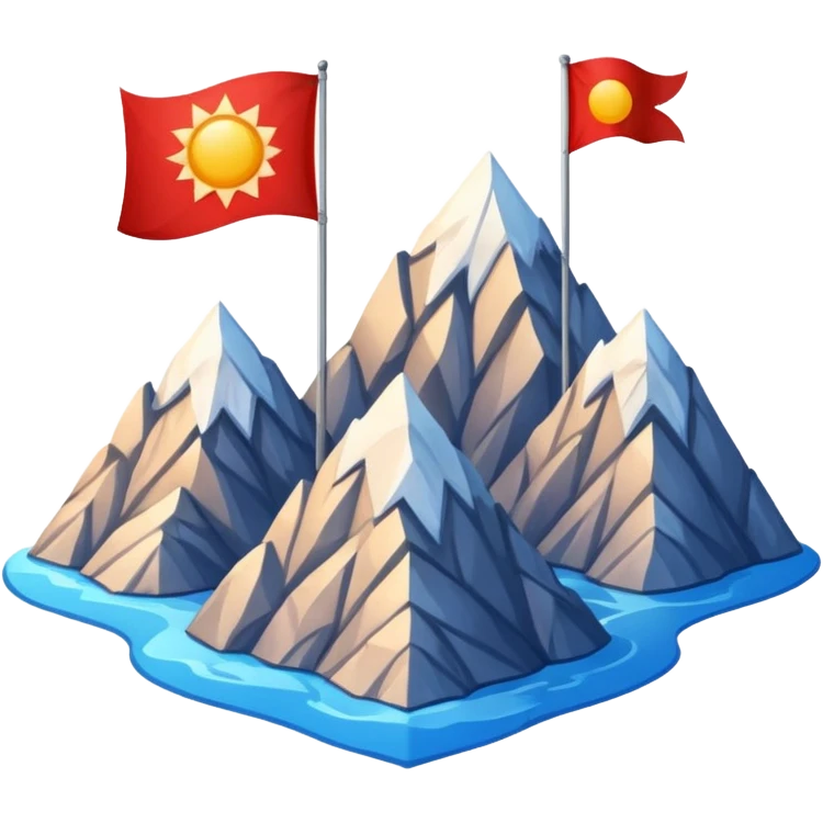 A blue , white and red flag With three mountain and a sun and ⚖️ in the upper part of mountains emoji