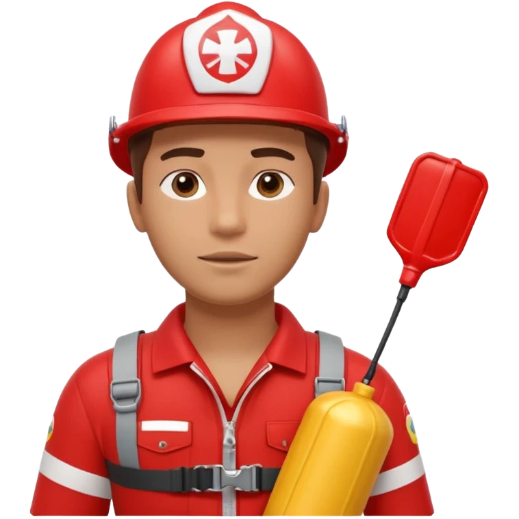lifeguard portrait, head and shoulders only, wearing red lifeguard uniform, rescue whistle and buoy strap visible, confident alert expression, beach safety vibe, 3D cartoon, mobile game icon style, clean background, no text, no watermark
 emoji