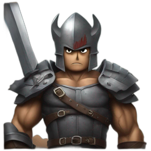 angry berserk guts carrying a huge sword on his shoulder framed on his bust emoji