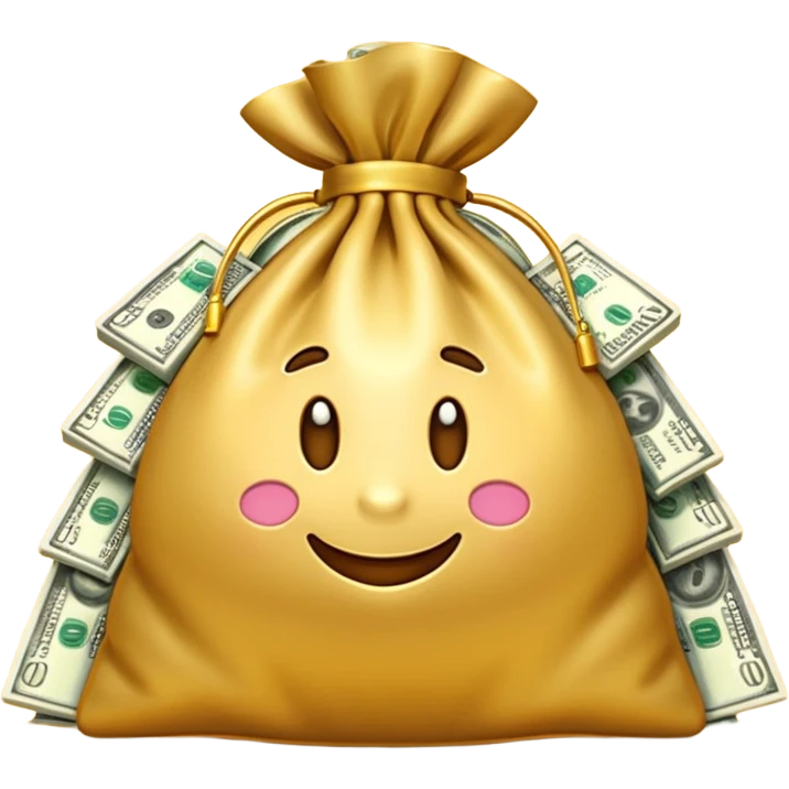 Luxury 3D emoji, overflowing money bag, stacks of cash, premium lighting, rich glossy look, ultra clean, transparent background


 emoji