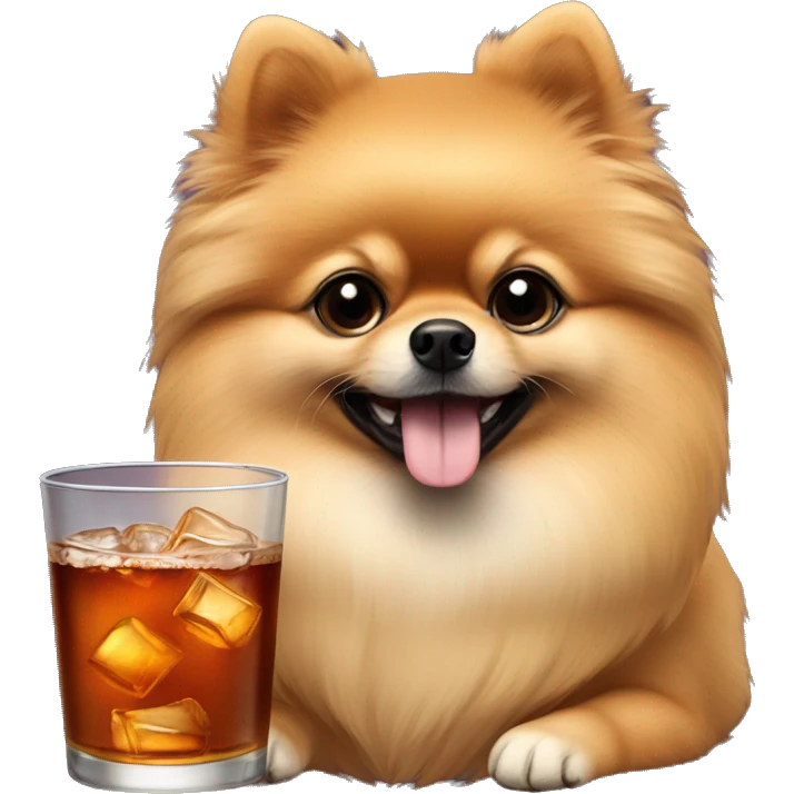 Pomeranian black with a bourbon drink emoji