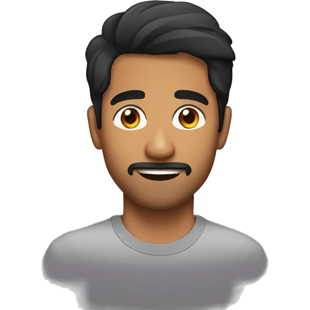 A 24 year old, South Asian man, with short black hair, with facial hair,   wearing a t-shirt. emoji