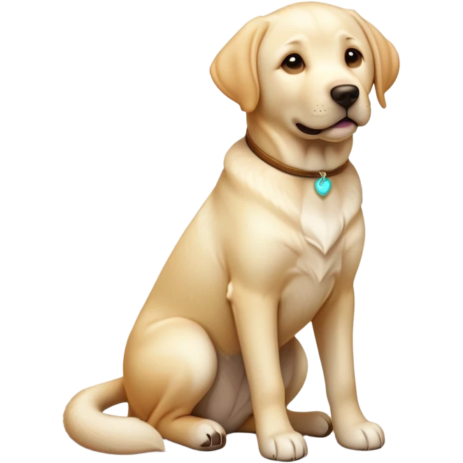 cinematic-[Labrador retriever]-realistic-full-body-sitting-emoji,-tail-resting-loosely-beside-its-paws,-head-tilted-dramatically, -sleek-[cream]-fur,-simplified-yet-realistic-focused-features,-highly-detailed,-glowing-with-an-almost-sarcastic-glow emoji