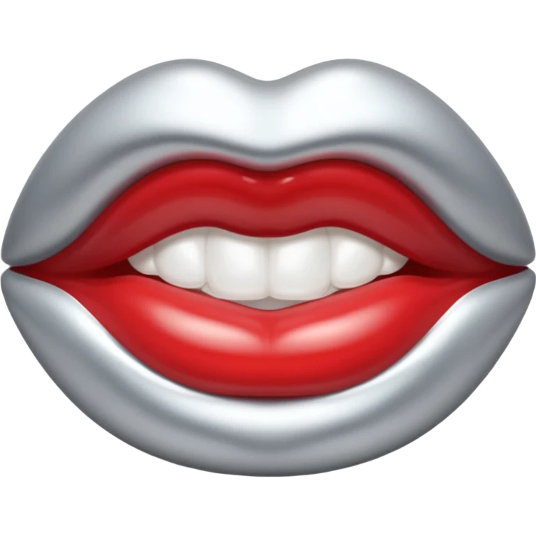 A seductive pair of slightly parted lips emoji made of liquid silver chrome, smooth glossy metallic surface, soft sensual curves, subtle reflections, luxury sexy aesthetic, minimal iOS emoji style, centered composition, clean white background, soft studio lighting, no text emoji