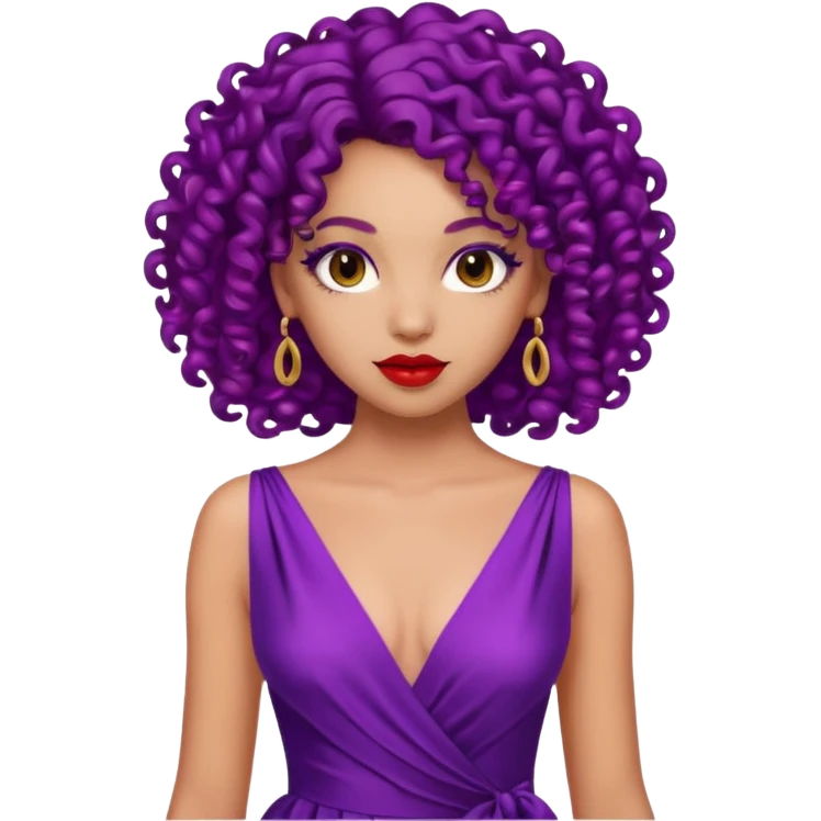Fashion Model with Purple Curls, red dress emoji