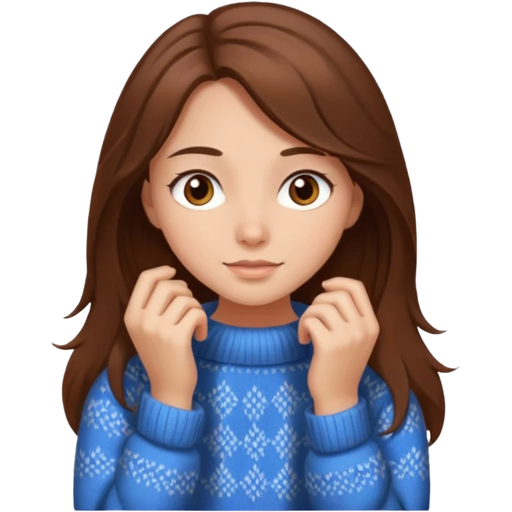 Cozy girl with long brown hair and brown eyes emoji