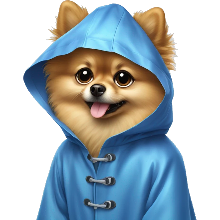Pomeranian boo dog in raincoat emoji
