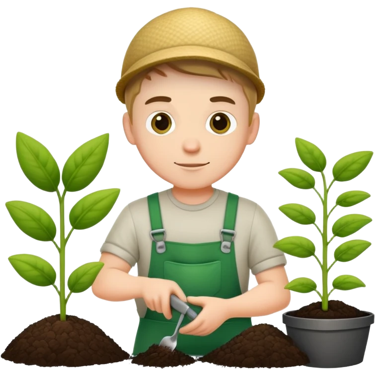 diligent young white male gardener planting emoji
