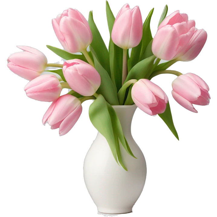 Light pink tulips in white vase in bow  emoji