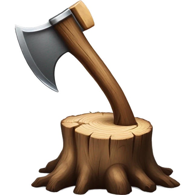 Realistic wood stump with axe sticking out of it emoji