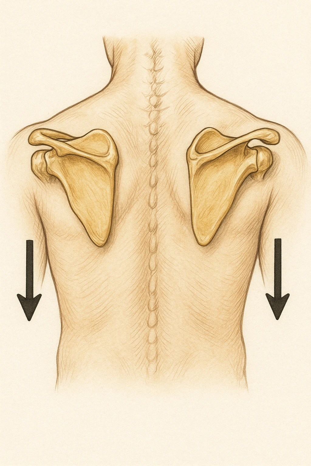 Scapole che vanno in giù depresse, viste anatomicamente. Fallo capire magari con frecce in basso più specifiche e caratteristiche emoji