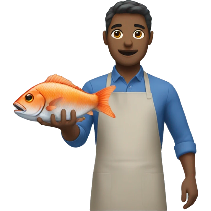 guy in a blue apron holding a fish emoji