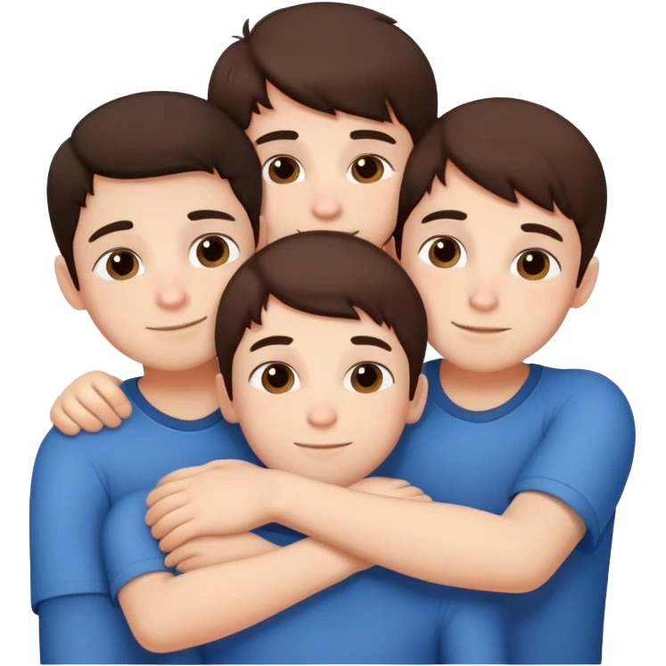 Three cute young brunette brothers hugging each other emoji