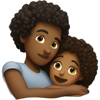 Young Black woman with curly hair, cuddling with a tan man in bed emoji