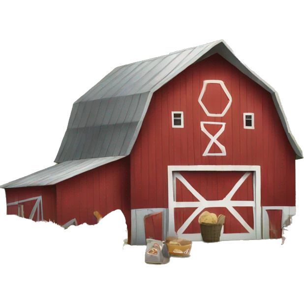 barn on a farm with a yard sale emoji