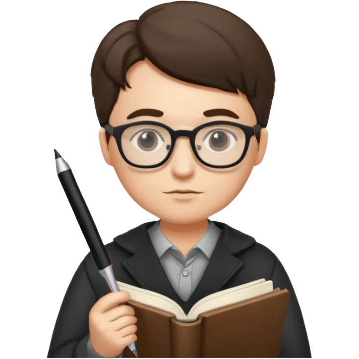 writer holding pen and book, wearing glasses emoji