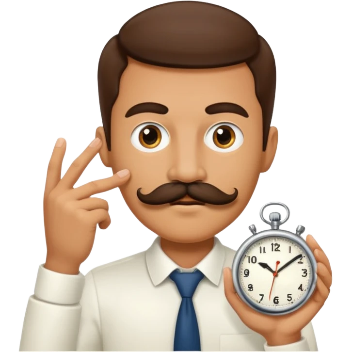 a watch person, a wrist watch with a face (eyes and mouth) in it and the clock hand are positioned to look like a moustache emoji