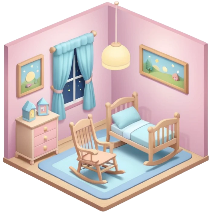 isometric baby room, Baby room with night lamp and rocking chair emoji