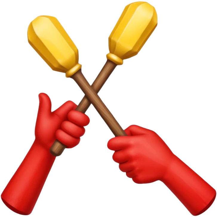 Passing the baton to another while running. I just want the baton to be passed between hands. We don't nee full body. Let the hands be yellow and baton red emoji