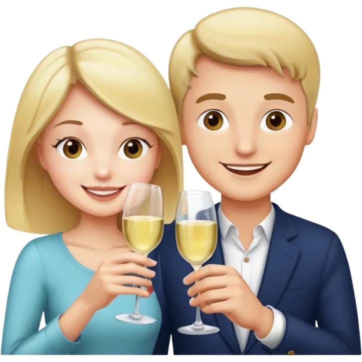 man and girl clinking sparkling wine glasses, cheerful emoji