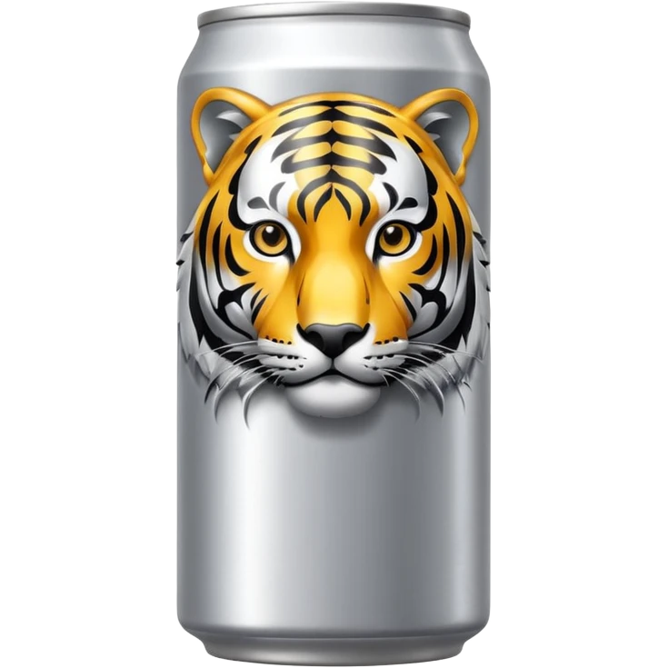 energy drink with with silver background color and a tiger on it emoji