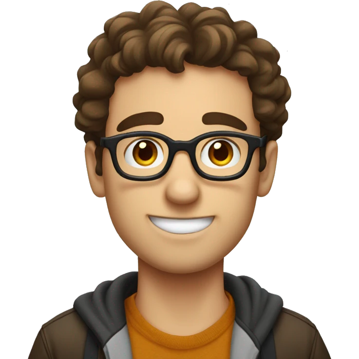  A guy with brown hair and glasses, his name is Miro and he is making a nerd face emoji