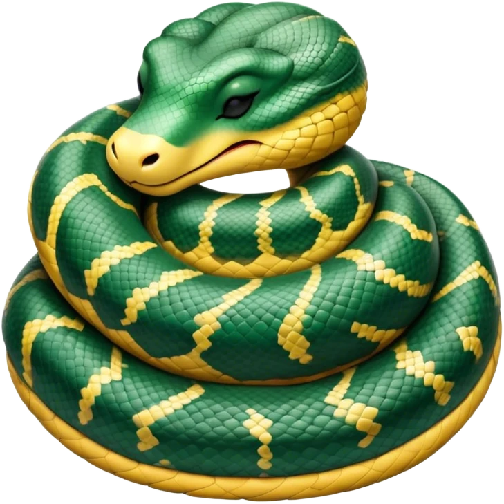 Meme-Worthy cute Sleeping Anaconda Portrait Emoji, Body coiled in a relaxed, peaceful slumber with a contented expression and softly closed eyes, showcasing intricately patterned scales and a serene demeanor, Simplified yet hilariously adorable features, highly detailed, glowing with a soft, drowsy jungle light, high shine, relaxed and utterly lovable, stylized with an air of playful laziness, bright and heartwarming, soft glowing outline, capturing the essence of a sleeping serpent that feels destined to become the next viral sensation of adorable rest! emoji