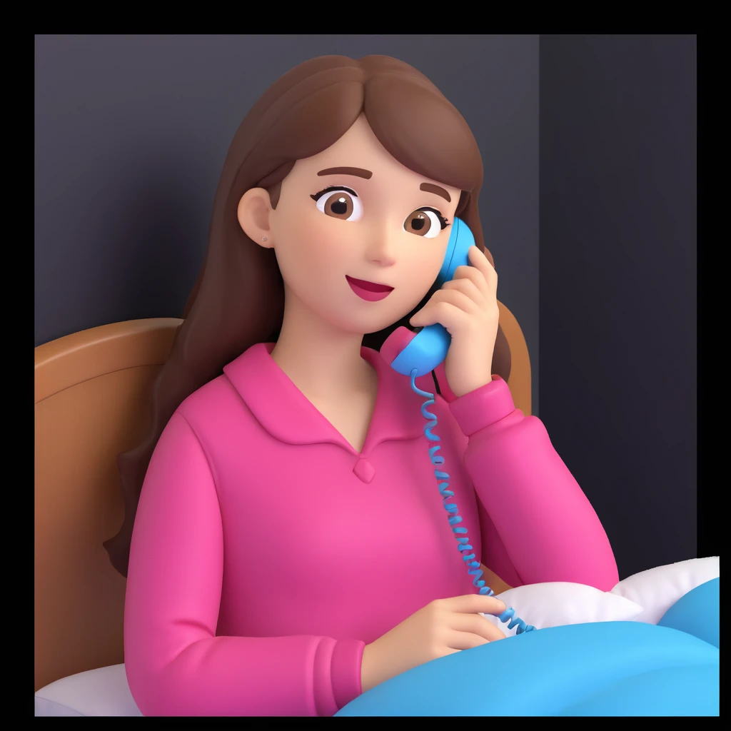 girl talking on phone bedroom background, close up pose emoji